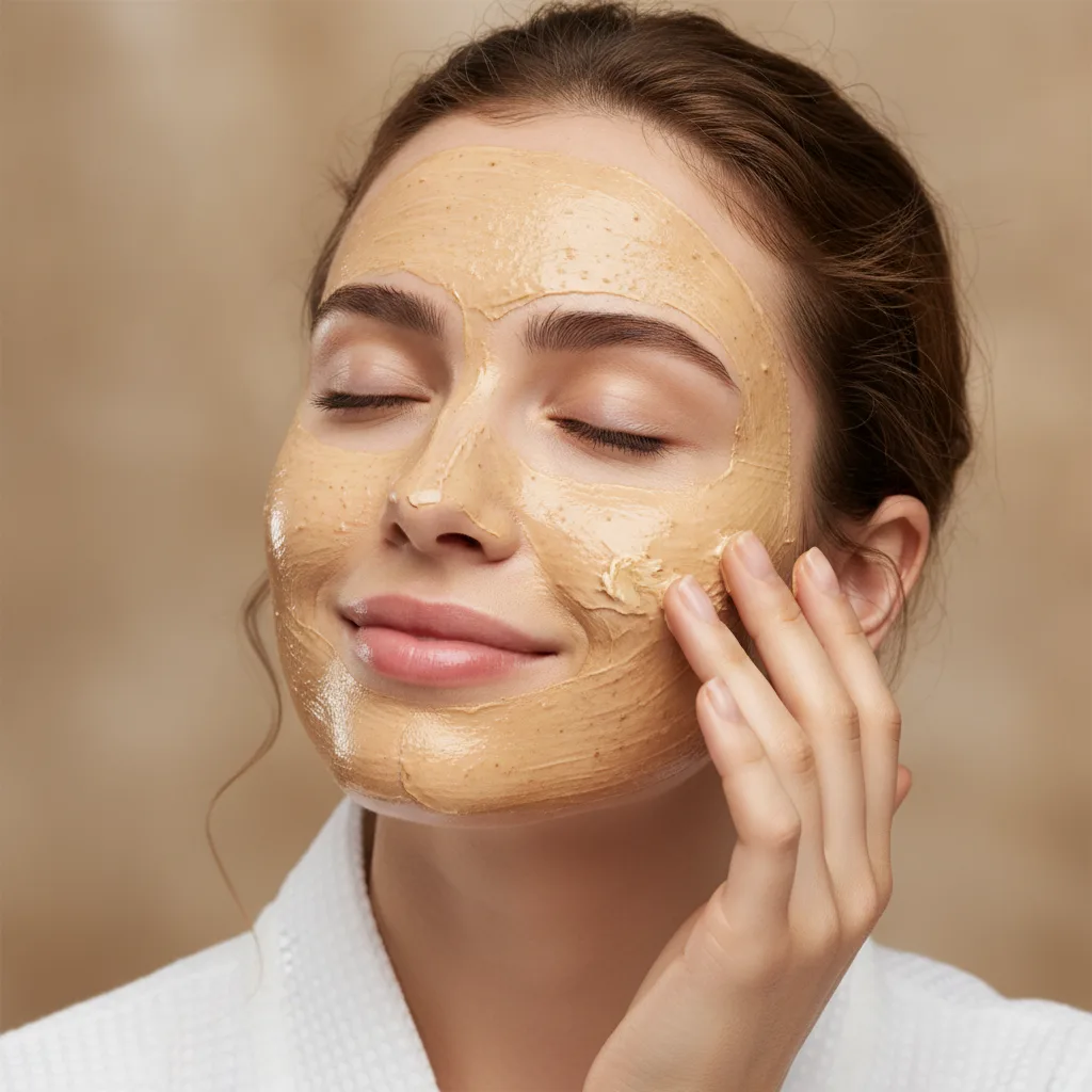 Woman applying a face mask